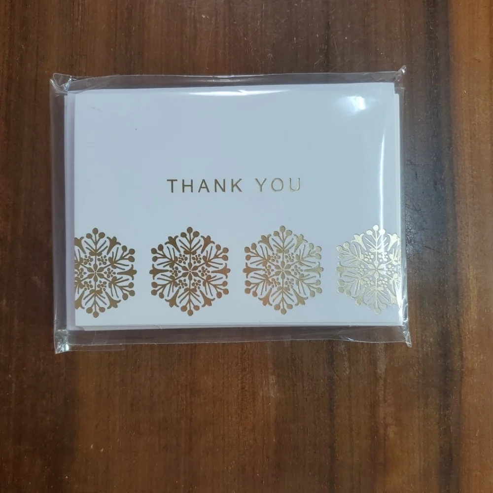 10 Thank You Greeting Card Hallmark Blank Inside White Gold Holiday Snowflake